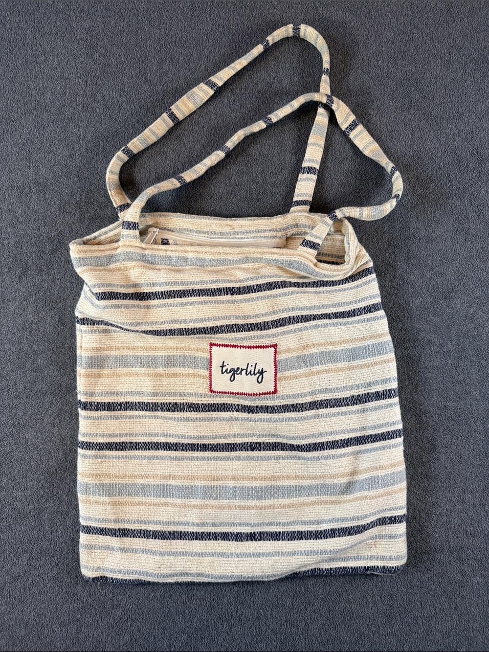 Tigerlily Striped Canvas Tote in Navy, Cream & Tan